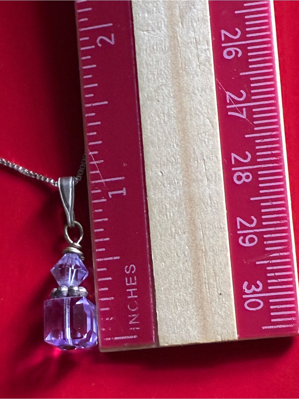 925 Silver Necklace,Elegant Purple Crystal Cube Pendant on Silver Chain Necklace - Picture 3 of 7